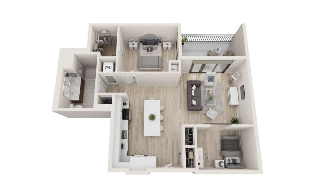 One Bed + Den w/Balcony La935bB - 1 bedroom floorplan layout with 1 bathroom and 935 square feet